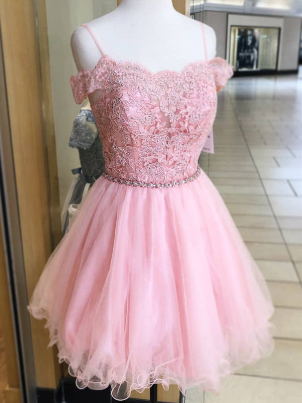 One Shoulder Layered Pink Short Prom Homecoming Formal Evening Dress main image 1