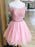 A Line Off Shoulder Lace Pink Short Prom Homecoming Dresses, Off Shoulder Pink Lace Formal Graduation Evening Dresses