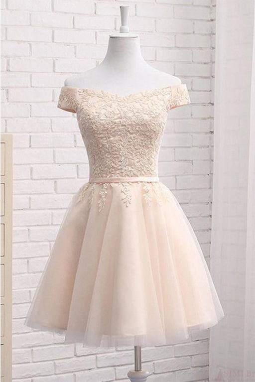 A Line Off Shoulder Tulle Short Homecoming with Appliques Mini Sweet 16 Dress - Prom Dresses