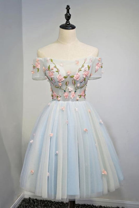 A Line Off the Shoulder Appliques Homecoming Cheap Short Prom Dress - Prom Dresses