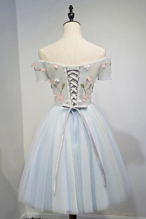 A Line Off the Shoulder Appliques Homecoming Cheap Short Prom Dress - Prom Dresses