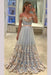 A-line Off-the-shoulder Appliques Sweep Train Tulle Prom Dress with Sash Flowers - Prom Dresses