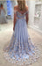 A-line Off-the-shoulder Appliques Sweep Train Tulle Prom Dress with Sash Flowers - Prom Dresses
