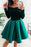 A-Line Off the Shoulder Blue and Black Homecoming Short Prom Dresses - Prom Dresses