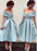 A-Line Off-the-Shoulder Tea-Length Sleeveless Homecoming Light Blue Satin Prom Dress - Prom Dresses