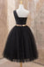 A Line One Shoulder Black Tulle Tea Length Homecoming with Belt Short Prom Dresses - Prom Dresses