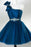 A Line One Shoulder Homecoming Blue Tulle Short Prom Dress with Beading - Prom Dresses