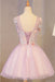 A Line Pink Tulle Homecoming Flowers Short Prom Dress with Beads - Prom Dresses