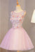 A Line Pink Tulle Homecoming Flowers Short Prom Dress with Beads - Prom Dresses