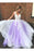 A-Line Purple Tulle V-neck Floor Length Prom Dress with White Appliques - Prom Dresses