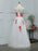 A Line Round Neck Red Lace Appliques White Prom Dresses, Lace White Formal Dresses, Lace Appliques White Graduation Dresses