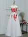A Line Round Neck Red Lace Appliques White Prom Dresses, Lace White Formal Dresses, Lace Appliques White Graduation Dresses