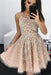 A Line Round Neck Tulle Beading Homecoming Dresses Applique Short Graduation Dress - Prom Dresses