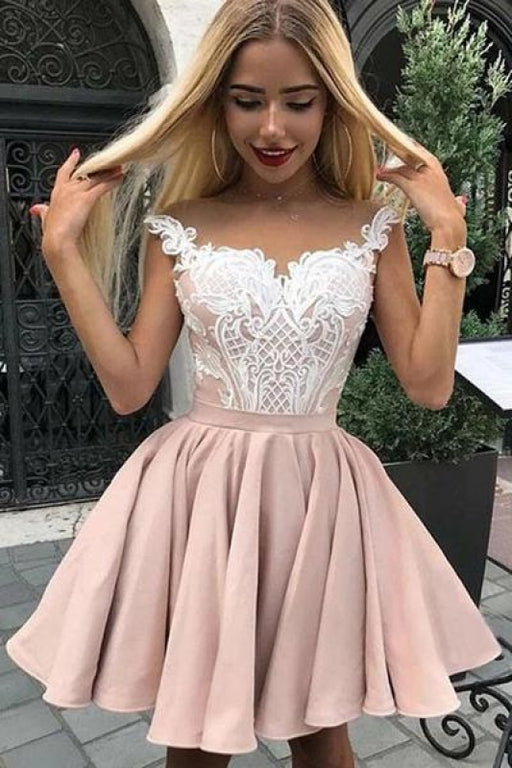 A-Line Ruches Short Homecoming Dresses With Lace Appliques Hot Selling Prom Gown - Prom Dresses
