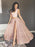 A Line Scoop Neck Two Pieces Chiffon Pink Long Prom Dresses with High Slit, Two Pieces Pink Formal Dresses, Graduation Dresses