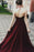 A-line Sexy Halter Sleeveless Dark Red Illusion Bodice Long Prom Dress with Lace - Prom Dresses