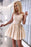 A-Line Sheer Neck Cap Sleeves Open Back Short Homecoming Dress with Appliques - Prom Dresses