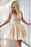 A-Line Sheer Neck Cap Sleeves Open Back Short Homecoming Dress with Appliques - Prom Dresses