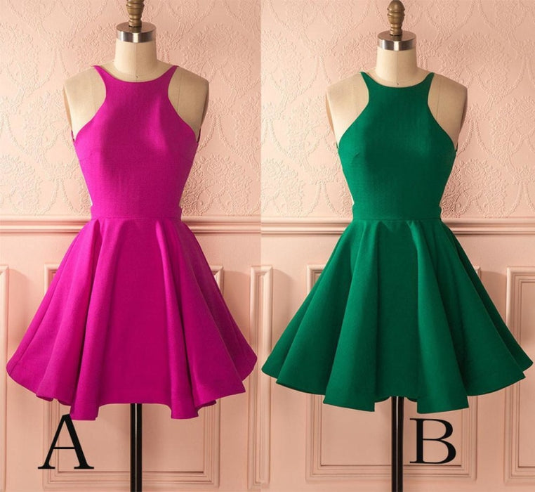 A-line Short Dresses Simple Open Back Ruched Sleeveless Homecoming Dress - Prom Dresses