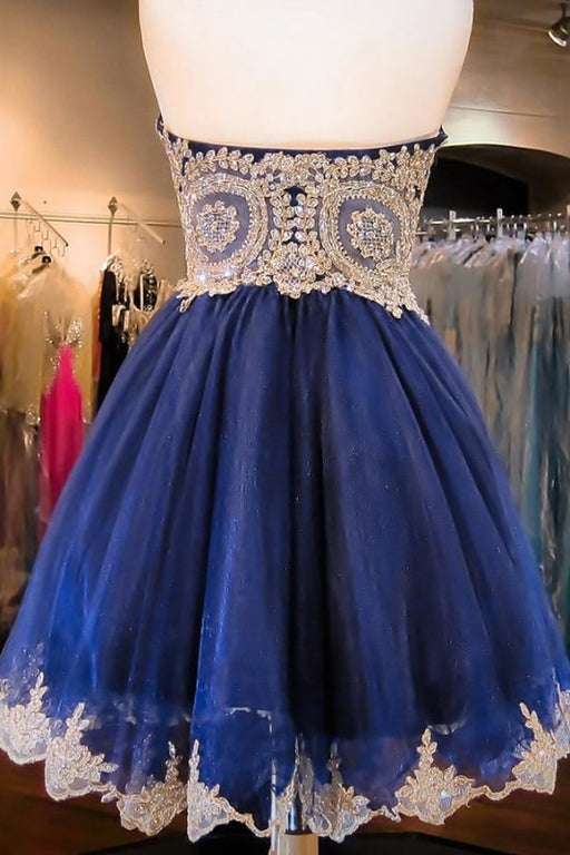 A-line Short Sweetheart Strapless Tulle Homecoming Dress with Beading - Prom Dresses