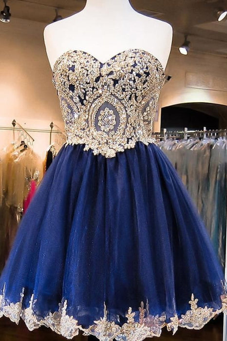 A-line Short Sweetheart Strapless Tulle Homecoming Dress with Beading - Prom Dresses