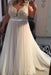 A Line Sleeveless Prom Dress with Lace Brush Train Tulle Plus Size Dresses - Prom Dresses