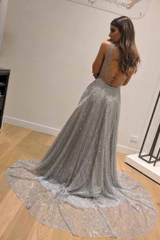 A-Line Sleeveless Silver Backless Fashion Custom Unique Design Long Prom Dresses - Prom Dresses