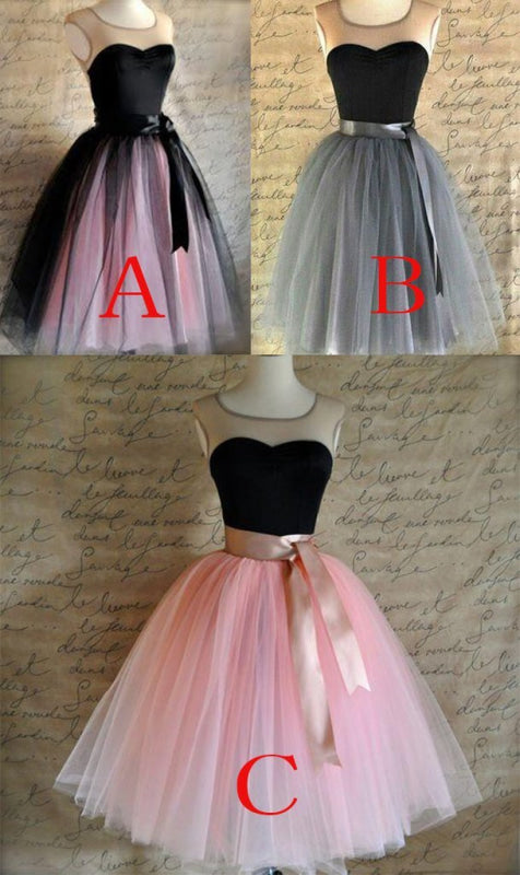 A-line Sleeveless Vintage Ribbons Belt Tulle Short Prom Party Dress Sweet 16 Dresses - Prom Dresses