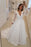 A Line Sleeves V Neck Long Prom Dresses White Beach Wedding Dress with Beading - Prom Dresses