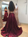 A Line tti Straps Burgundy Satin Long Prom Dresses with Pocket, Burgundy Formal Dresses, Burgundy Evening Dresses