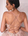 A Line tti Straps Backless Pink Lace Appliques Champagne Prom Dresses, Lace Champagne Formal Dresses, Champagne Evening Dresses