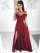 A Line tti Straps Off Shoulder Burgundy Long Prom Dresses with Side Slit, Burgundy Long Evening Dresses, Formal Dresses, Graduation Dresses