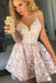 A-Line Spaghetti Straps Pink Homecoming Dress Short Lace Formal Dresses - Prom Dresses