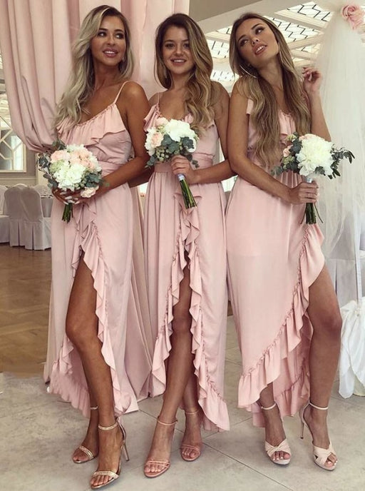 A-Line Spaghetti Straps Pink Satin Bridesmaid Dress - Bridesmaid Dresses