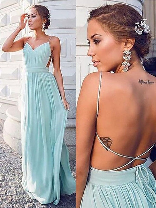 A-Line Spaghetti Straps Sleeveless Floor-Length With Ruched Chiffon Dresses - Prom Dresses