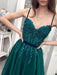 A Line tti Straps Sweetheart Neck Beaded Green Long Prom Dresses with Slit, Green Formal Dresses, Evening Dresses