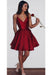 A-Line Spaghetti Straps V-Neck Burgundy Homecoming V-neck Short Prom Dress - Prom Dresses
