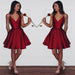 A-Line Spaghetti Straps V-Neck Burgundy Homecoming V-neck Short Prom Dress - Prom Dresses