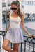 A-Line Square Neck Lavender Satin Short Prom Mini Sleeveless Homecoming Dress - Prom Dresses