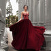 A-Line Strapless Burgundy Long Prom With Lace Charming Evening Dress - Prom Dresses