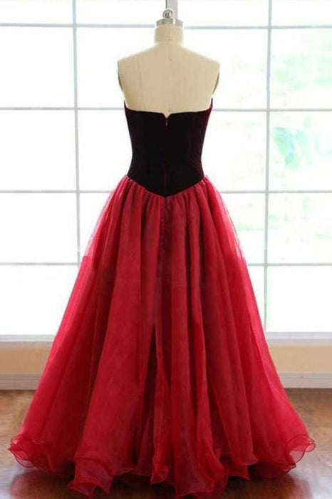 A-line Strapless Floor-length Long Prom Dresses Burgundy Evening Gown - Prom Dresses