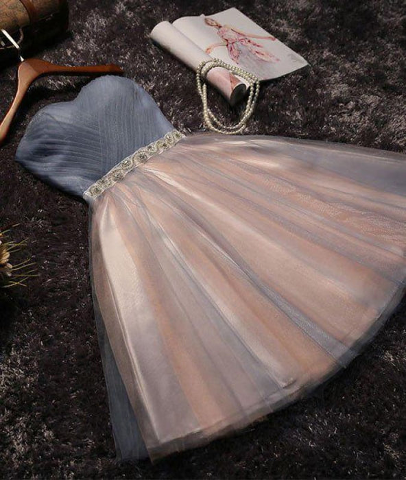 A-line Strapless Short Tulle Sash Homecoming Cocktail Party Dresses for Teens - Prom Dresses
