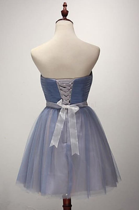 A-line Strapless Short Tulle Sash Homecoming Cocktail Party Dresses for Teens - Prom Dresses