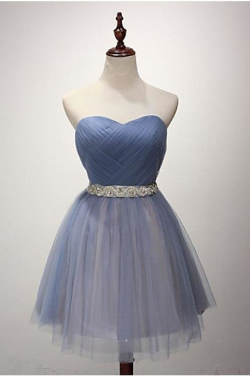 A-line Strapless Short Tulle Sash Homecoming Cocktail Party Dresses for Teens - Prom Dresses