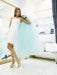 A Line Strapless Two Pieces Floor Length Lace Light Blue Prom Dresses, Blue Formal Dresses