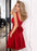 A-line Straps Mini Backless Satin Homecoming dress Red Sleeveless Short Prom Dress with Bowknot - Prom Dresses