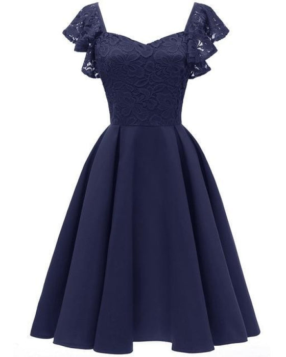 A-line Street Vestidos Lace Dress Elegant Women Dress - Navy Blue / S - lace dresses