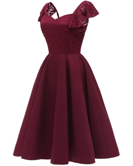 A-line Street Vestidos Lace Dress Elegant Women Dress - Burgundy / S - lace dresses
