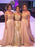 A-Line Sweep Train Champagne Stretch Satin Bridesmaid Dress - Bridesmaid Dresses