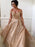 A-Line Sweep Train Champagne Stretch Satin Bridesmaid Dress - Bridesmaid Dresses
